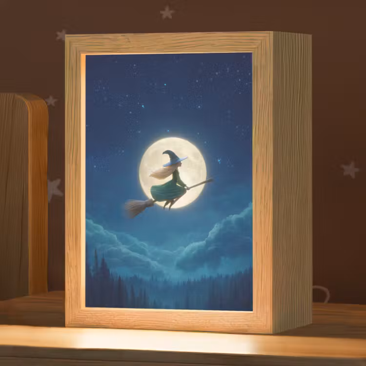 Heks - Volle maan - Sterrenhemel Light Box met kabel klein -zzz_3d_website