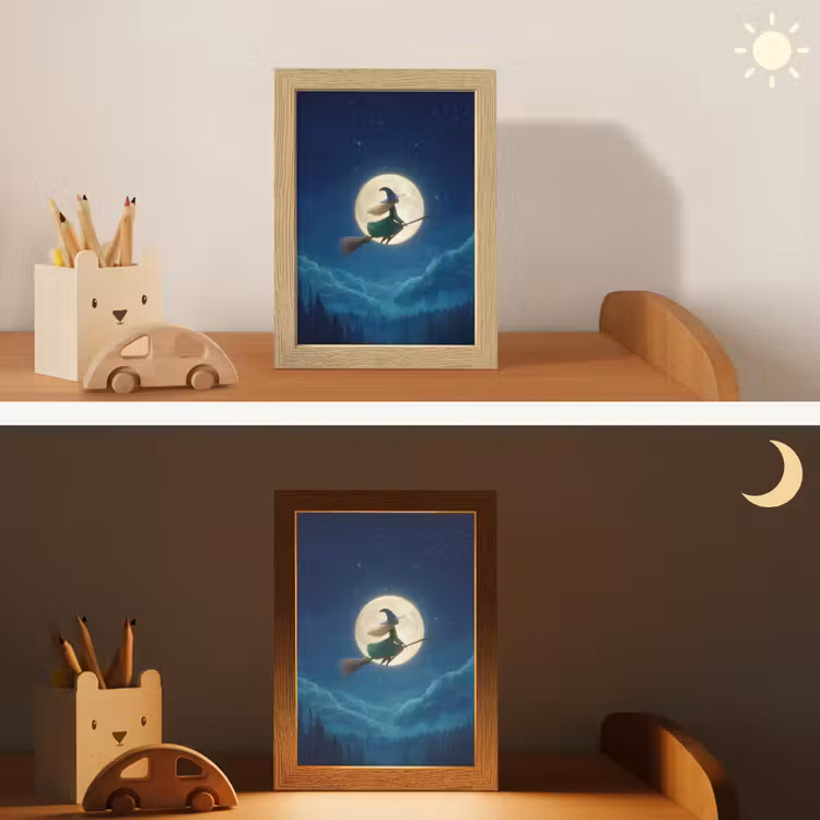 Heks - Volle maan - Sterrenhemel Light Box met kabel klein -sfeer3_kind