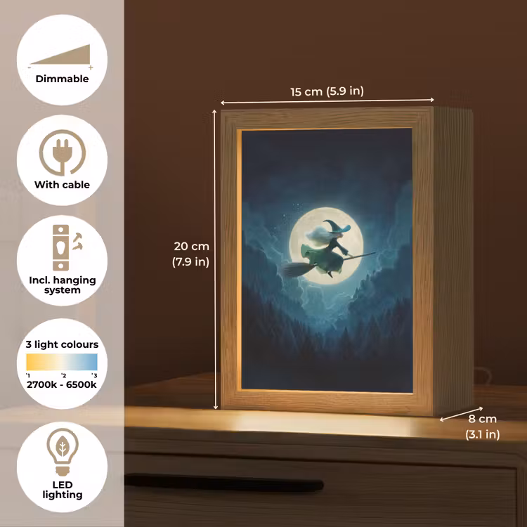 Heks - Maan - Bos - Magisch Light Box met kabel (Kinderlampje) klein -USP_EN