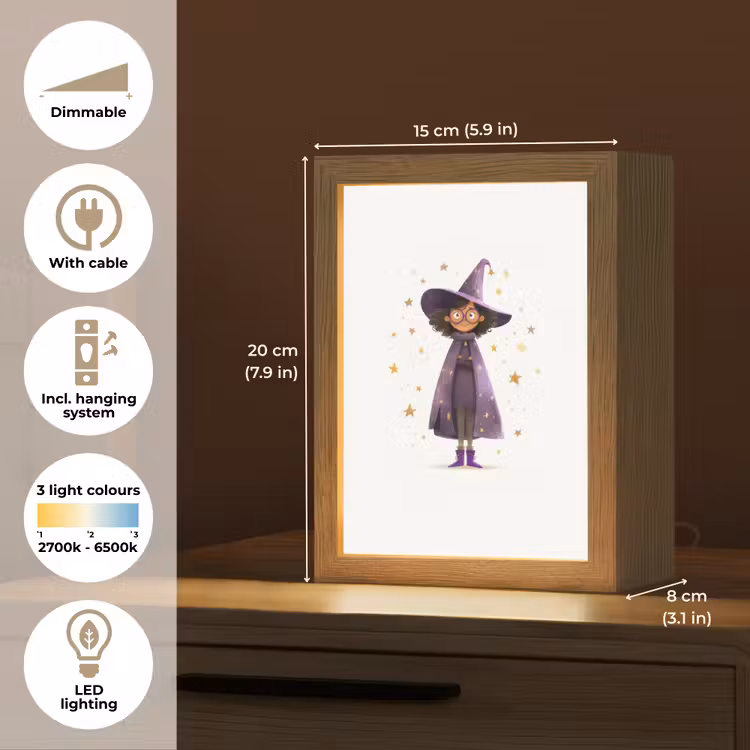 Heks - Paars - Sterren - Heksenhoed Light Box met kabel (Kinderlampje) klein -USP_EN