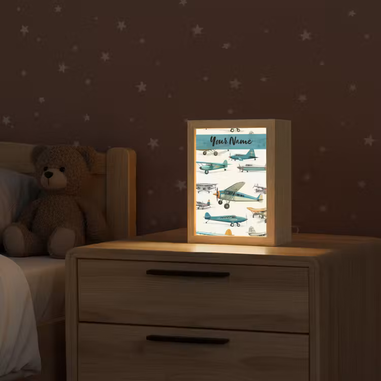 Vliegtuig - Blauw - Kinderen - Jongen - Oranje Light Box met kabel (Kinderlampje) klein -sfeer1_kind