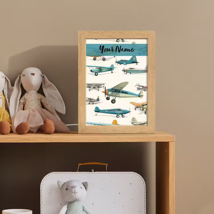 Vliegtuig - Blauw - Kinderen - Jongen - Oranje Light Box met kabel (Kinderlampje) klein -sfeer2_kind