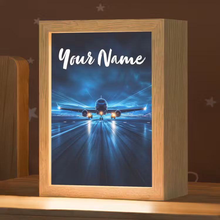 Vliegtuig - Blauw - Futuristisch Light Box met kabel (Kinderlampje) klein -zzz_3d_website