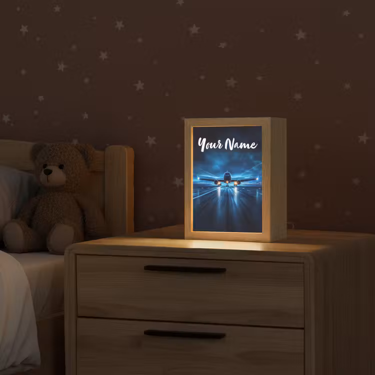 Vliegtuig - Blauw - Futuristisch Light Box met kabel (Kinderlampje) klein -sfeer1_kind