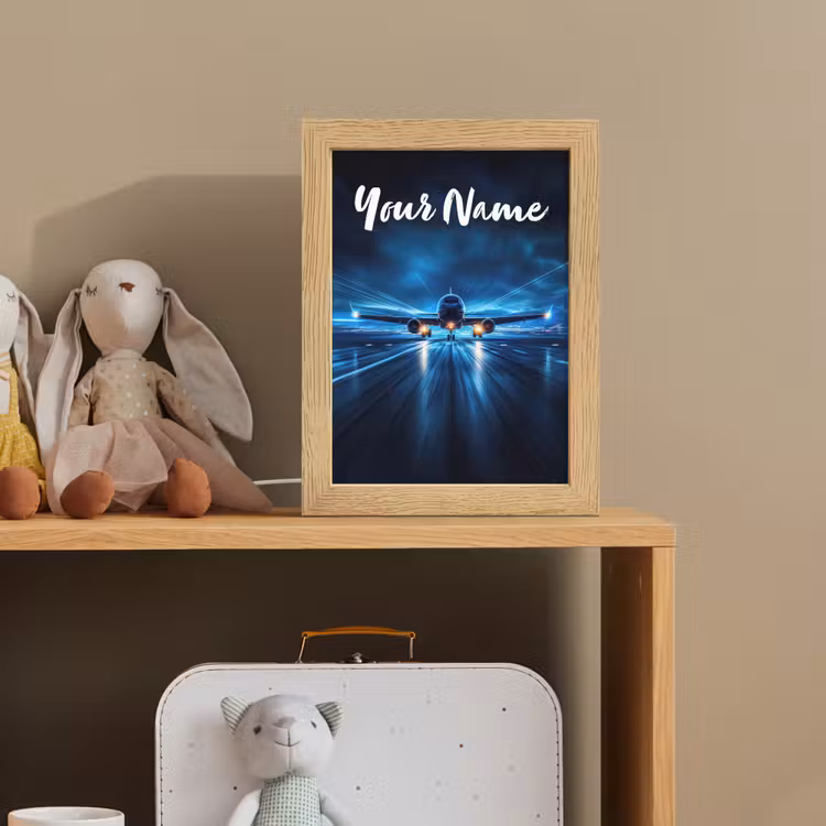 Vliegtuig - Blauw - Futuristisch Light Box met kabel (Kinderlampje) klein -sfeer2_kind