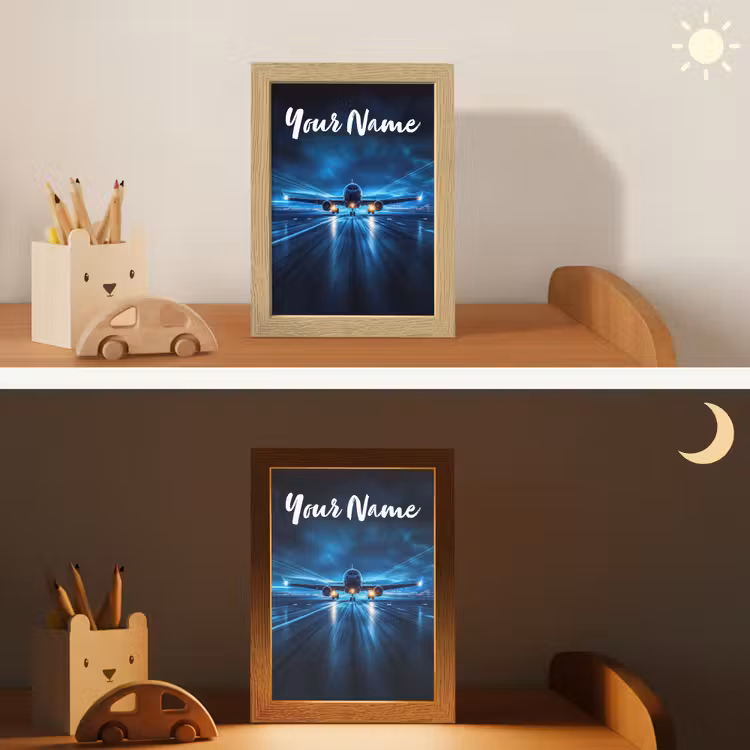 Vliegtuig - Blauw - Futuristisch Light Box met kabel (Kinderlampje) klein -sfeer3_kind