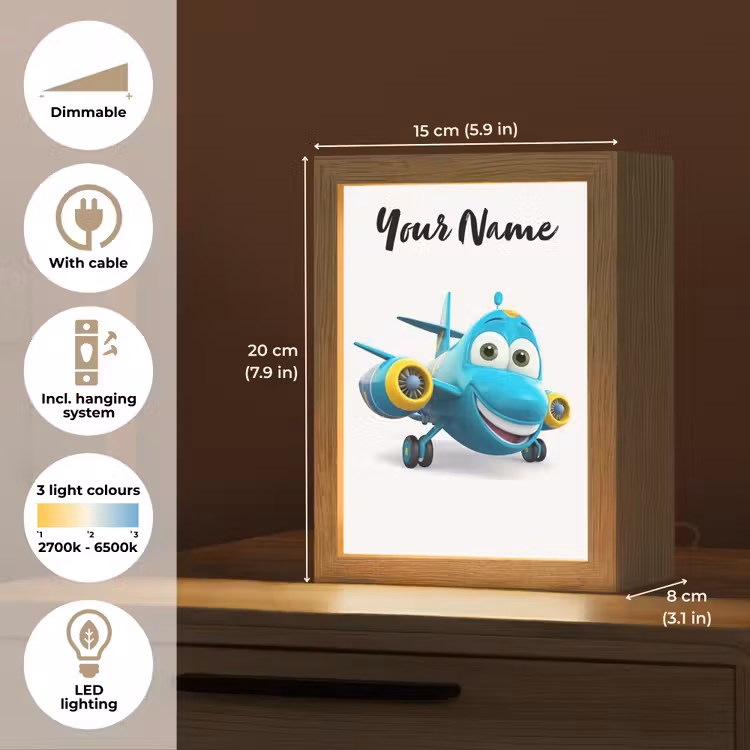 Vliegtuig - Blauw - Kinderen - Jongens Light Box met kabel (Kinderlampje) klein -USP_EN