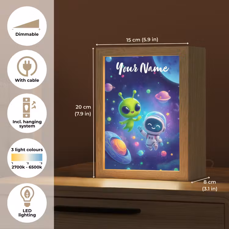 Alien - Astronaut - Ruimte - Planeten Light Box met kabel (Kinderlampje) klein -USP_EN