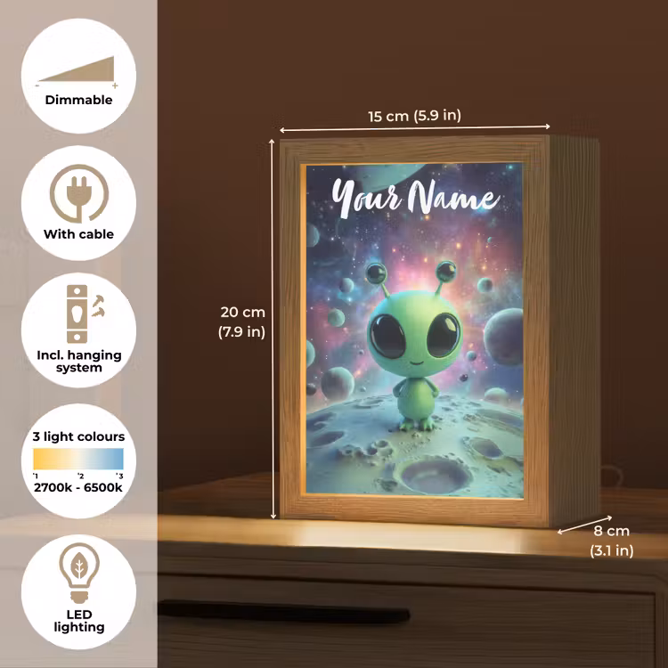 Alien - Groen - Planeten - Ruimte Light Box met kabel (Kinderlampje) klein -USP_EN
