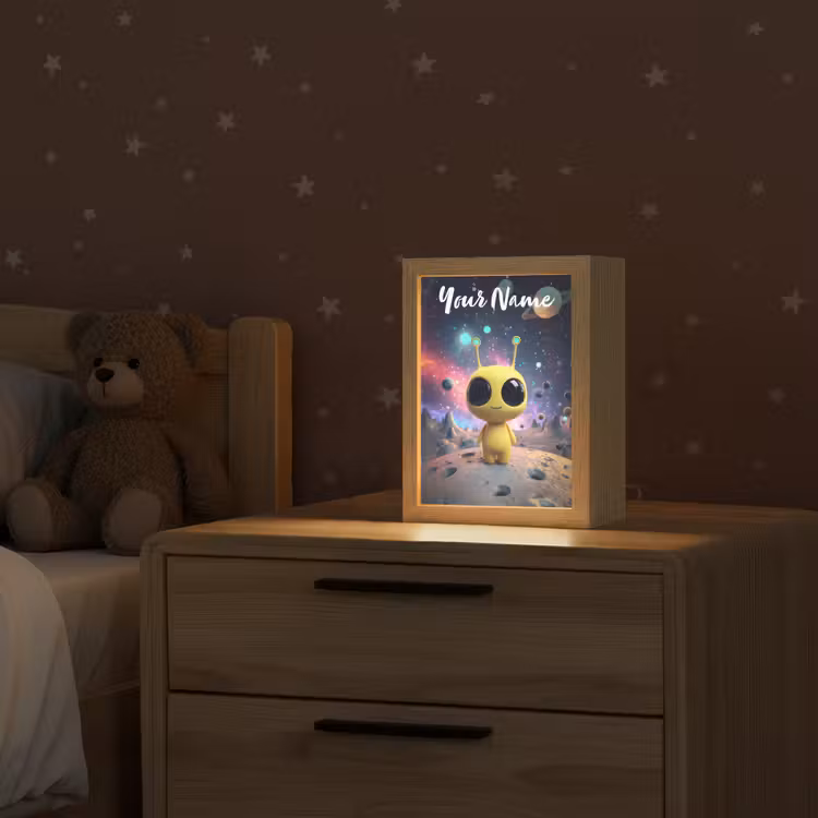 Alien - Ruimte - Geel - Planeten Light Box met kabel (Kinderlampje) klein -sfeer1_kind