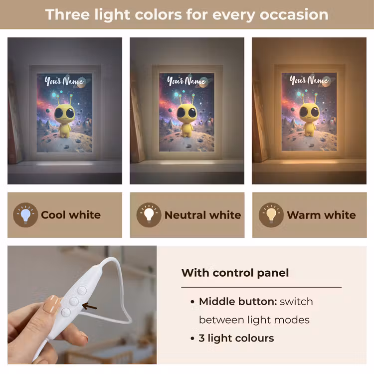Alien - Ruimte - Geel - Planeten Light Box met kabel (Kinderlampje) klein -USP_lichtkleurEN