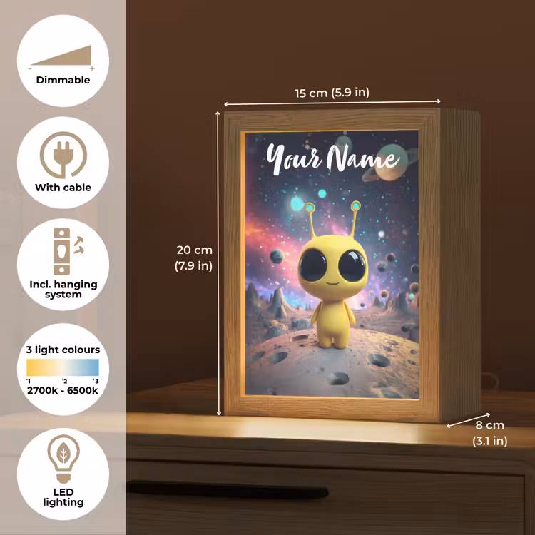 Alien - Ruimte - Geel - Planeten Light Box met kabel (Kinderlampje) klein -USP_EN
