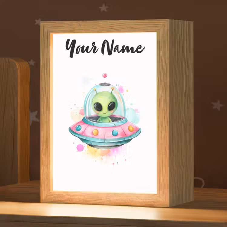Alien - Ufo - Kleurrijk Light Box met kabel (Kinderlampje) klein -zzz_3d_website