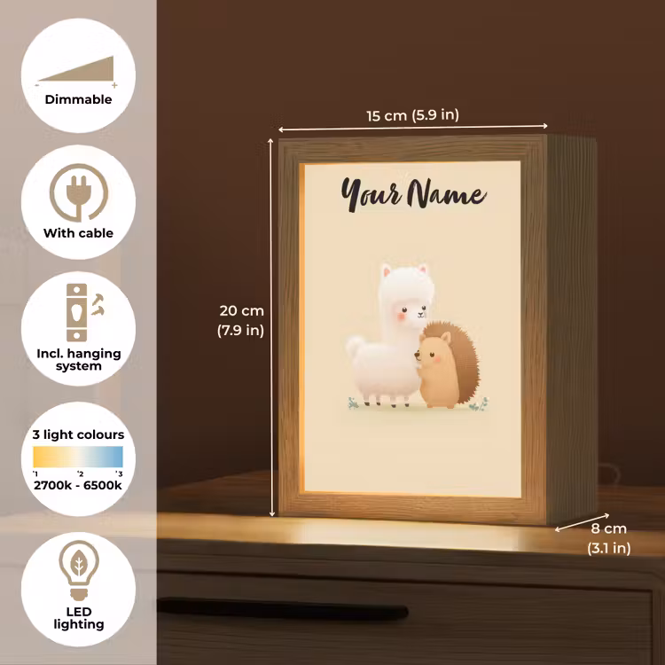 Alpaca - Egel - Bruin - Knuffelen Light Box met kabel (Kinderlampje) klein -USP_EN