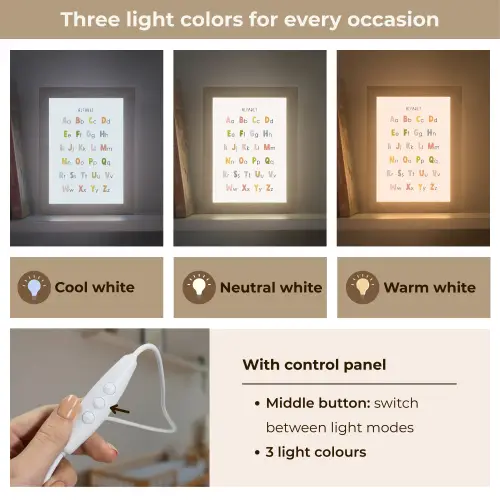 Alfabet - Educatief - Kleuren - Letters leren voor kinderen Light Box met kabel (Kinderlampje) klein -USP_lichtkleurEN