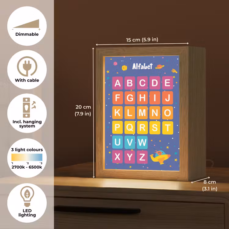 Alfabet - Educatief - Letters leren voor kinderen - Ruimte Light Box met kabel (Kinderlampje) klein -USP_EN