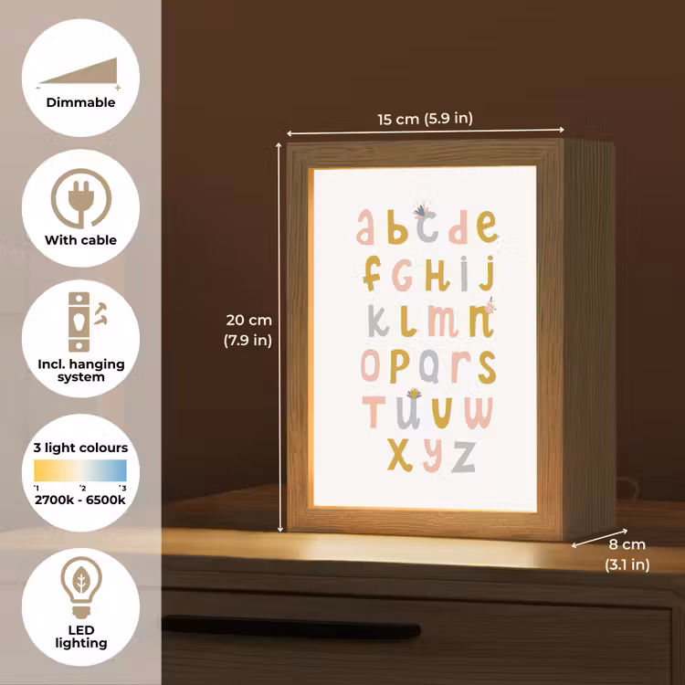 Alfabet - Roze - Letters leren voor kinderen Light Box met kabel (Kinderlampje) klein -USP_EN