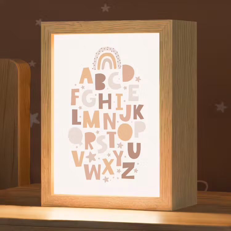 Alfabet - Sterren - Regenboog - Pastel kleuren - Educatief Light Box met kabel klein -zzz_3d_website