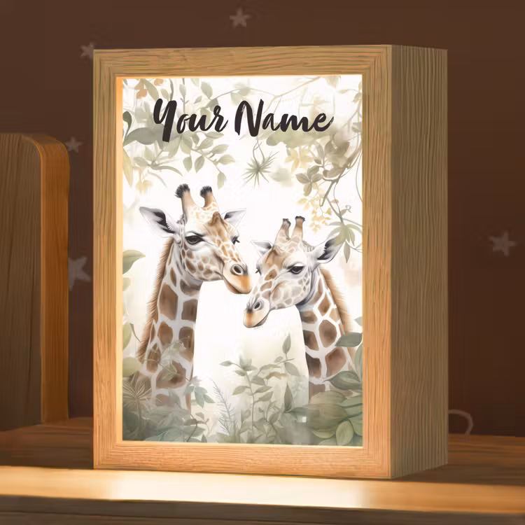 Dieren - Giraffe - Bladeren - Kinderen Light Box met kabel (Kinderlampje) klein -zzz_3d_website