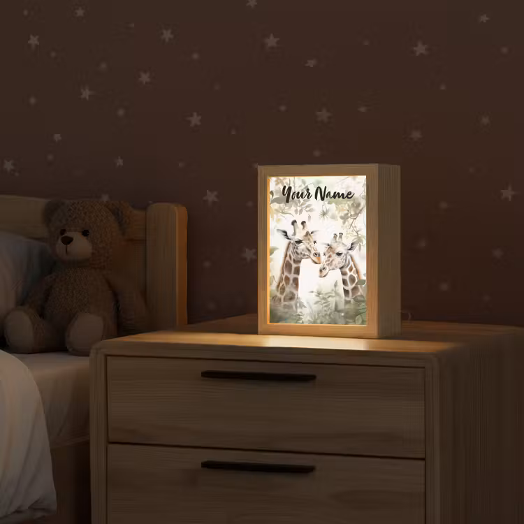 Dieren - Giraffe - Bladeren - Kinderen Light Box met kabel (Kinderlampje) klein -sfeer1_kind