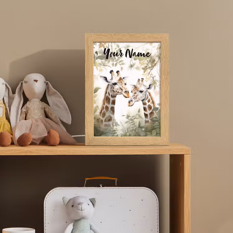 Dieren - Giraffe - Bladeren - Kinderen Light Box met kabel (Kinderlampje) klein -sfeer2_kind