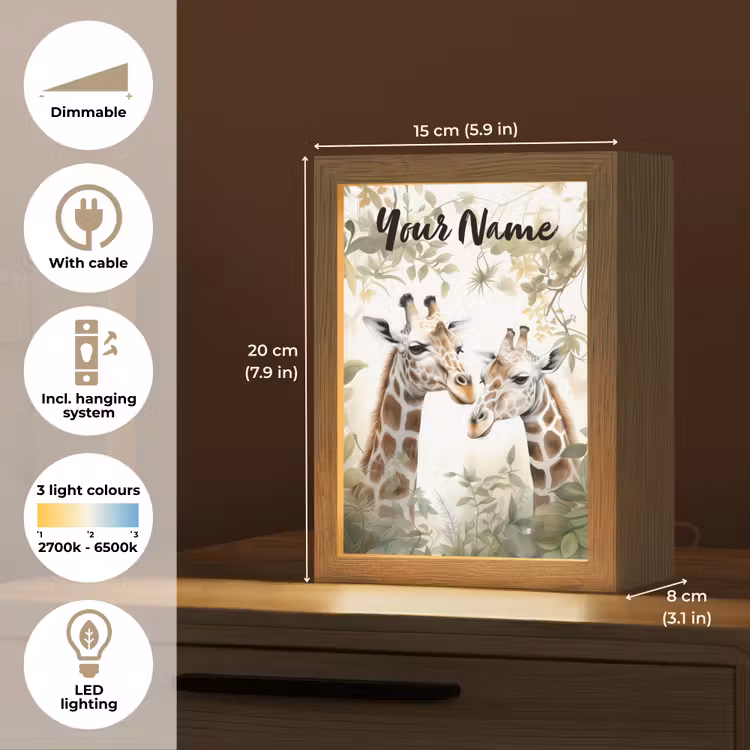 Dieren - Giraffe - Bladeren - Kinderen Light Box met kabel (Kinderlampje) klein -USP_EN