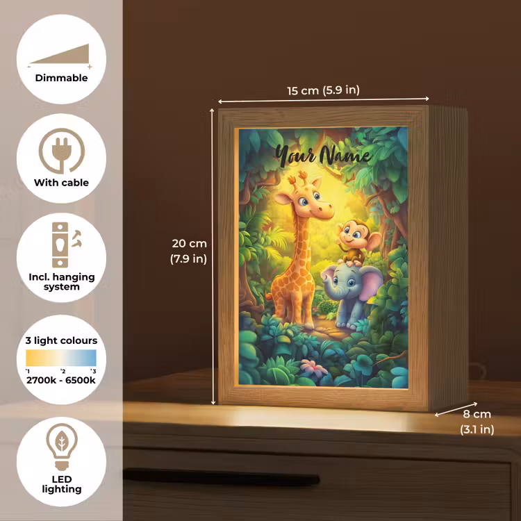 Dieren - Jungle - Giraf - Olifant - Aapje Light Box met kabel (Kinderlampje) klein -USP_EN