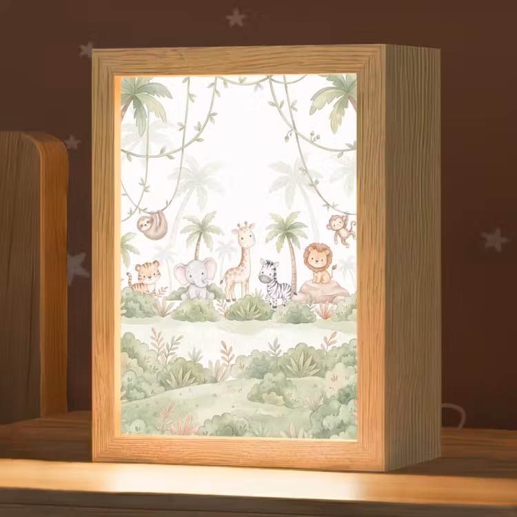 Dieren - Jungle - Pastel Light Box met kabel (Kinderlampje) klein -zzz_3d_website