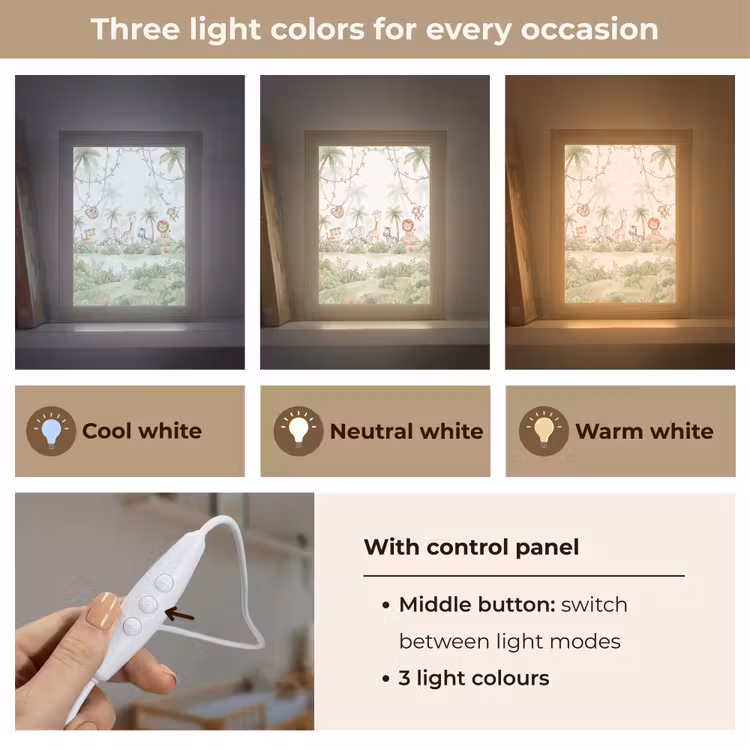 Dieren - Jungle - Pastel Light Box met kabel (Kinderlampje) klein -USP_lichtkleurEN