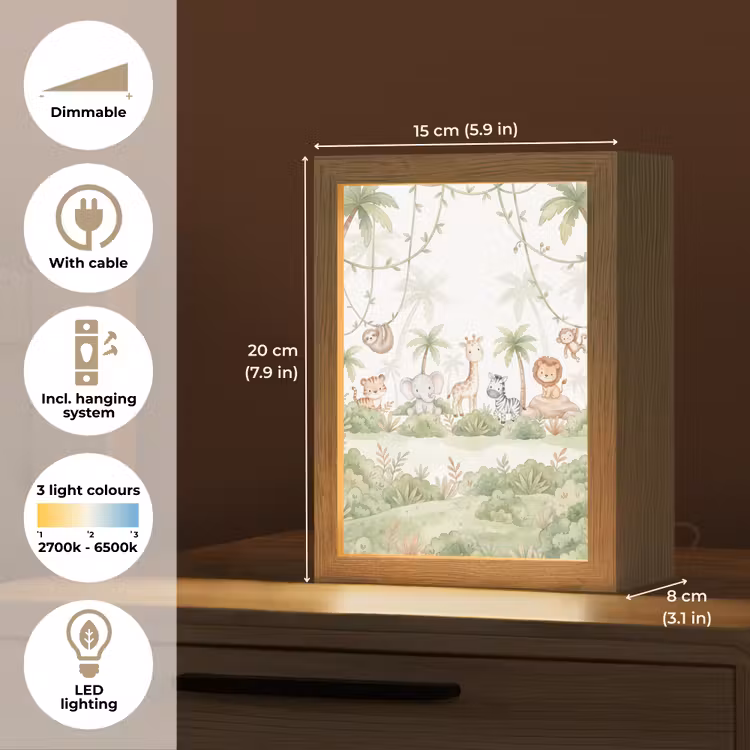 Dieren - Jungle - Pastel Light Box met kabel (Kinderlampje) klein -USP_EN