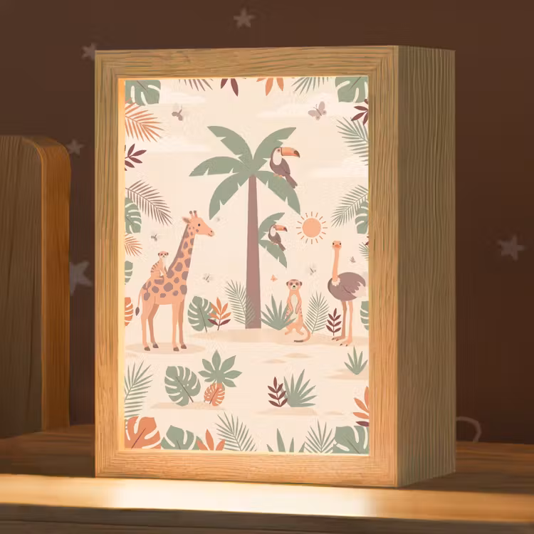 Dieren - Tropisch - Safari - Kleurrijk Light Box met kabel (Kinderlampje) klein -zzz_3d_website