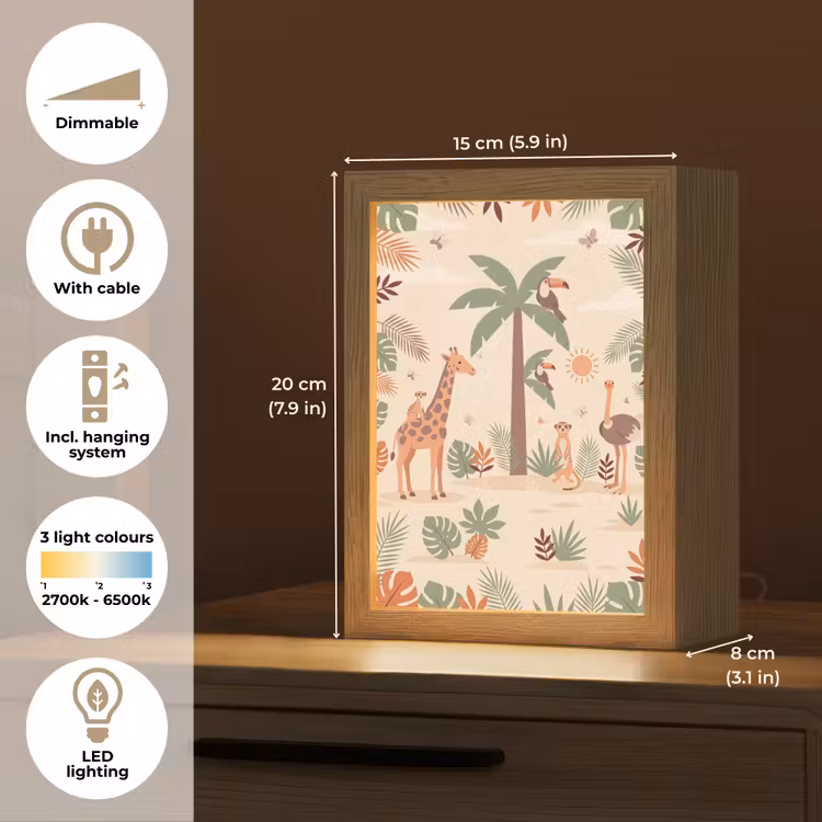 Dieren - Tropisch - Safari - Kleurrijk Light Box met kabel (Kinderlampje) klein -USP_EN