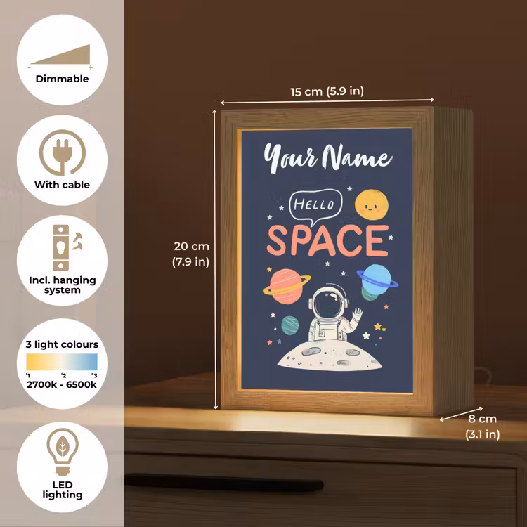 Astronaut - Ruimte - Planeten Light Box met kabel (Kinderlampje) klein -USP_EN
