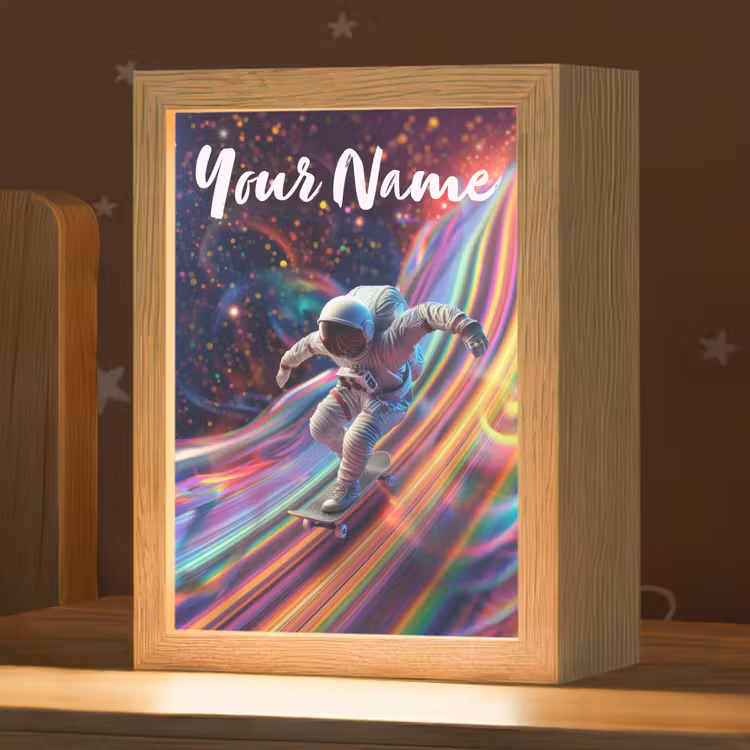 Astronaut - Ruimte - Skateboard - Kleurrijk Light Box met kabel (Kinderlampje) klein -zzz_3d_website