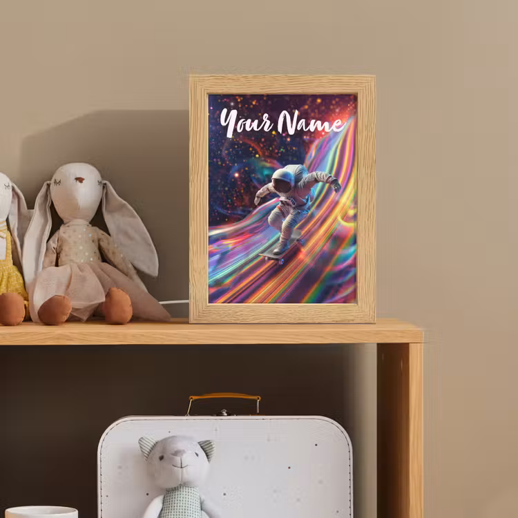 Astronaut - Ruimte - Skateboard - Kleurrijk Light Box met kabel (Kinderlampje) klein -sfeer2_kind
