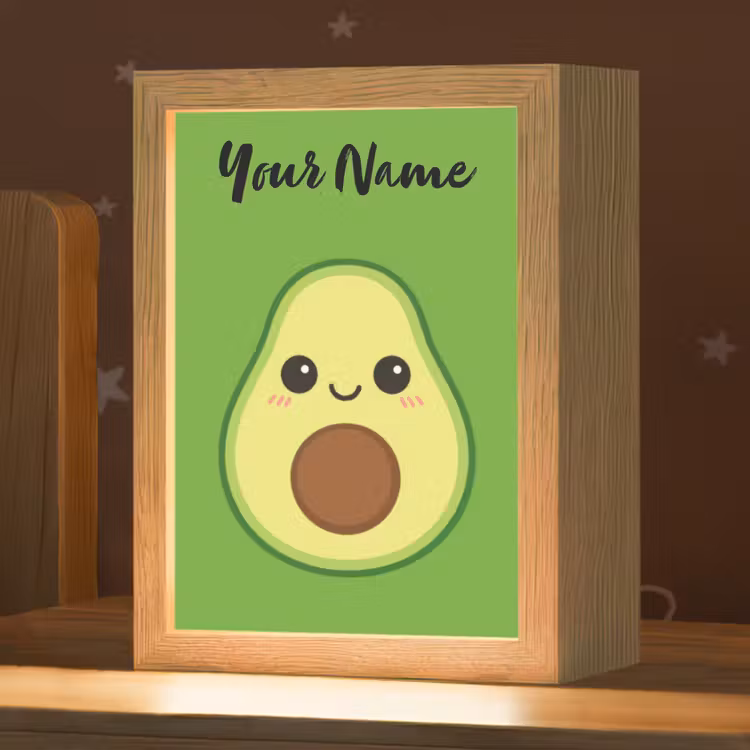 Avocado - Groen - Pit - Gezichtje Light Box met kabel (Kinderlampje) klein -zzz_3d_website