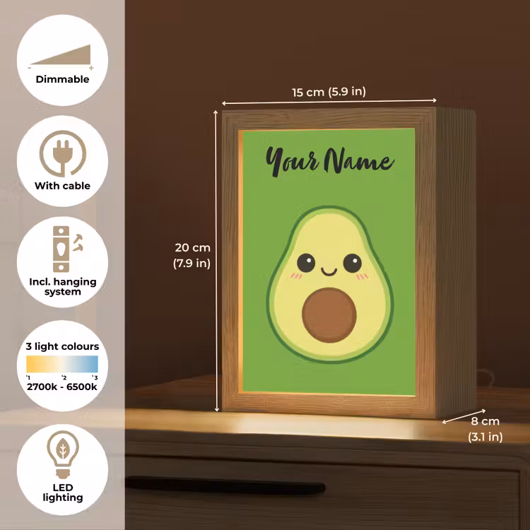 Avocado - Groen - Pit - Gezichtje Light Box met kabel (Kinderlampje) klein -USP_EN