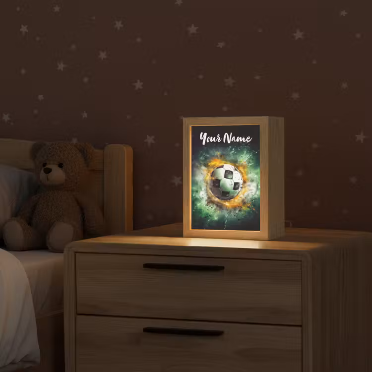Bal - Voetbal - Groen - Oranje - Rook Light Box met kabel (Kinderlampje) klein -sfeer1_kind