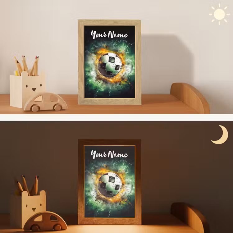 Bal - Voetbal - Groen - Oranje - Rook Light Box met kabel (Kinderlampje) klein -sfeer3_kind