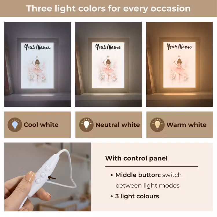 Ballerina - Fee - Bloemen - Roze Light Box met kabel (Kinderlampje) klein -USP_lichtkleurEN