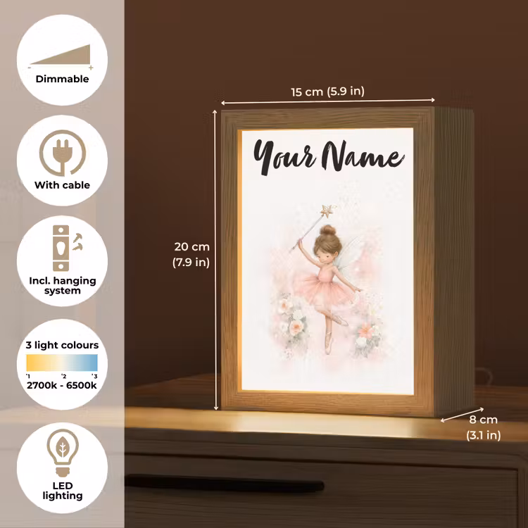 Ballerina - Fee - Bloemen - Roze Light Box met kabel (Kinderlampje) klein -USP_EN