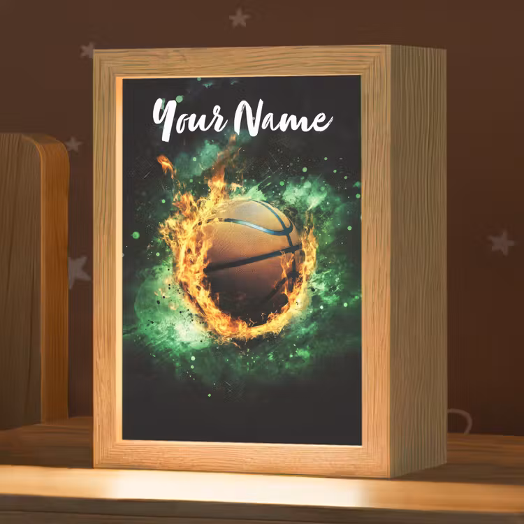 Basketbal - Vuur - Vlammen - Groen Light Box met kabel (Kinderlampje) klein -zzz_3d_website
