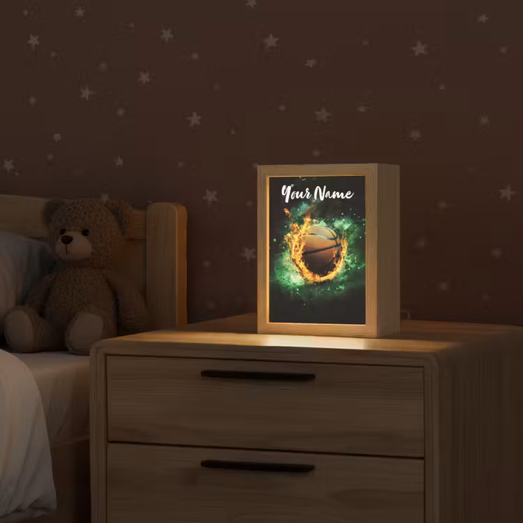 Basketbal - Vuur - Vlammen - Groen Light Box met kabel (Kinderlampje) klein -sfeer1_kind