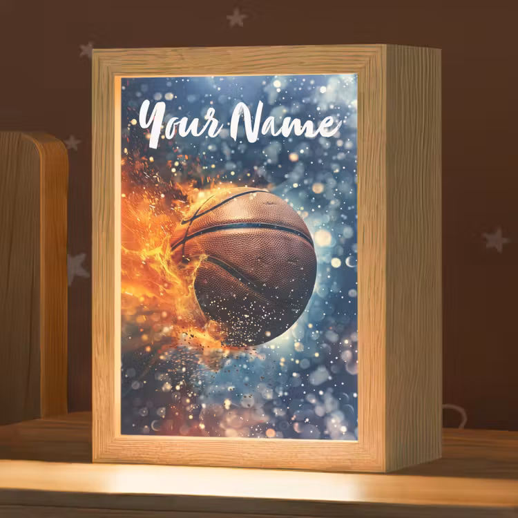 Basketbal - Vuur - Sport - Blauw - Oranje Light Box met kabel (Kinderlampje) klein -zzz_3d_website
