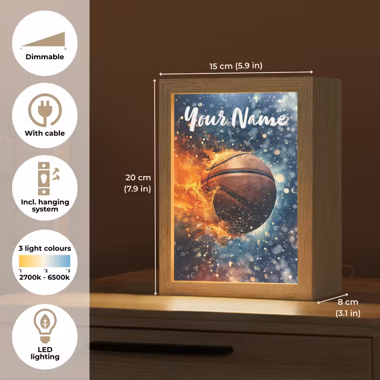 Basketbal - Vuur - Sport - Blauw - Oranje Light Box met kabel (Kinderlampje) klein -USP_EN