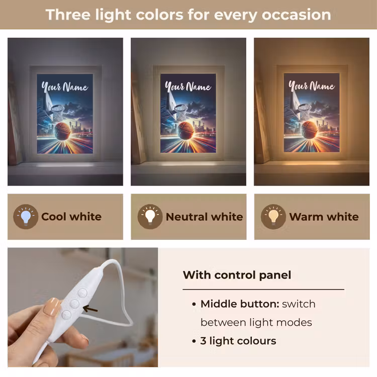 Basketbal - Sport  - Basket - Stad Light Box met kabel (Kinderlampje) klein -USP_lichtkleurEN