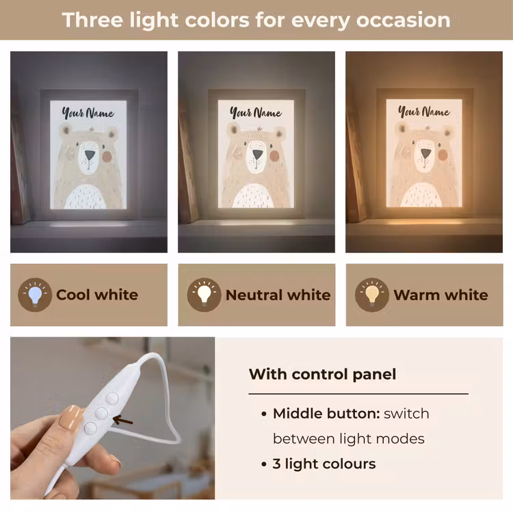 Beer - Dier - Wilde dieren Light Box met kabel (Kinderlampje) klein -USP_lichtkleurEN