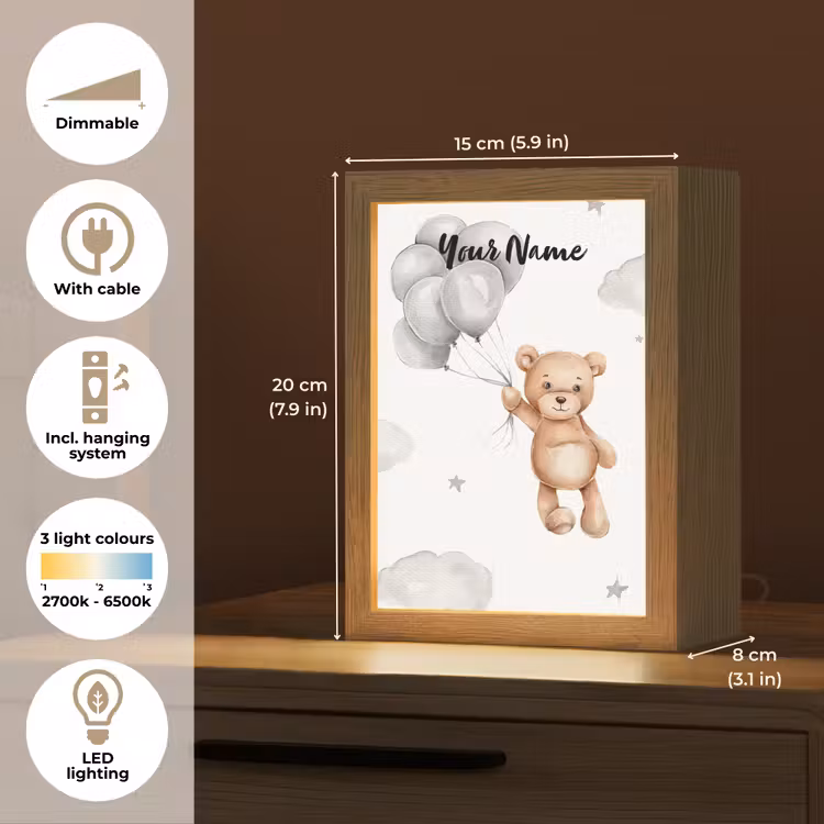 Beer - Ballonen - Sterren - Kinderen Light Box met kabel (Kinderlampje) klein -USP_EN