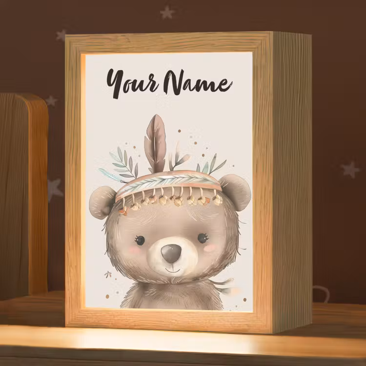 Beer - Boho - Indianentooi - Dieren Light Box met kabel (Kinderlampje) klein -zzz_3d_website