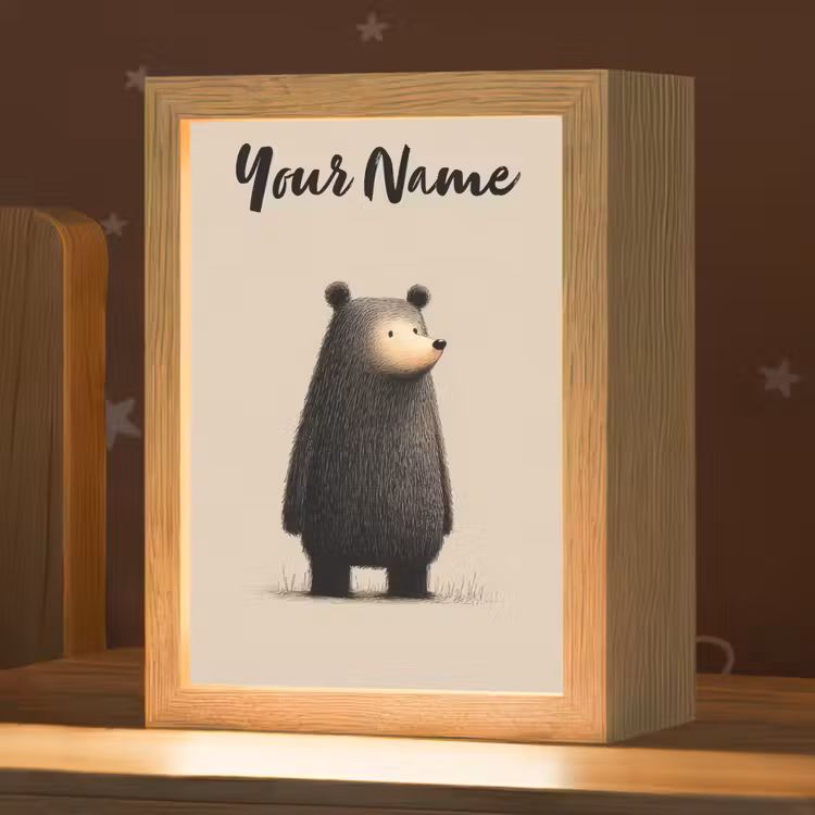 Beer - Donkerbruin - Minimalistisch Light Box met kabel (Kinderlampje) klein -zzz_3d_website